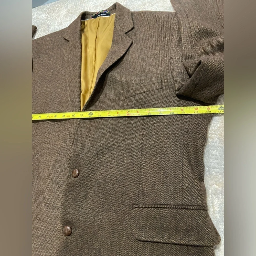 Lands End Wool Blend Brown Herringbone Suit Sport Coat Jacket Blazer Size 44R